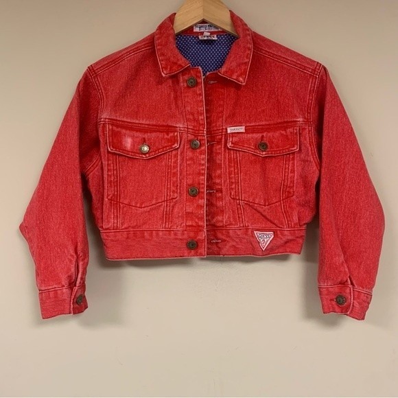 Guess by Marciano Jackets & Blazers - Vintage Y2K 80s 90s Guess Red Cropped Jean Jacket Women’s 8 Summer Oversized